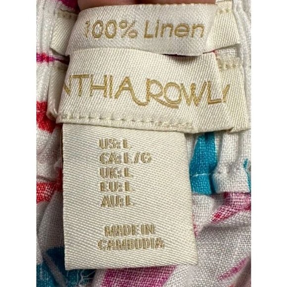 Cynthia Rowley Pants Womens Large Blue‎ Tropical 100% Linen Wide-Leg Hi-Rise NEW - Picture 3 of 10